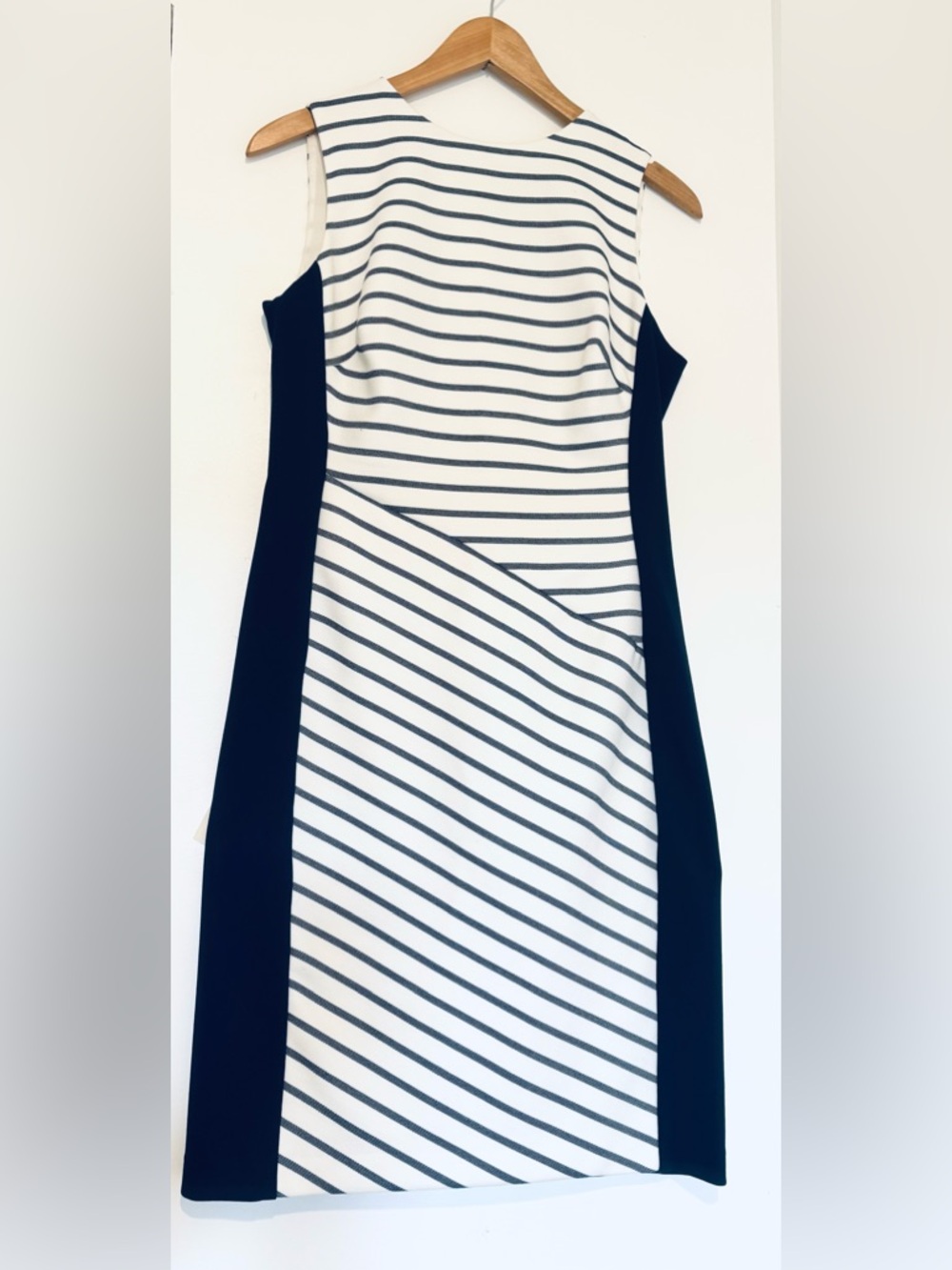 Ralph Lauren Black and White Striped Midi Sheath Dress